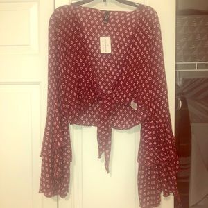 Bell-Sleeve Tie-Front Top